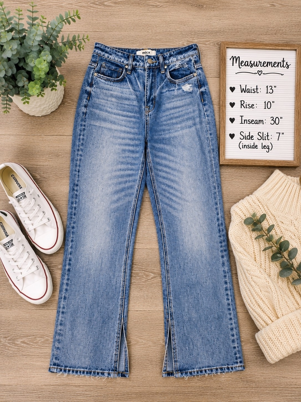 Mica Light Wash High-Rise Wide-Leg Jeans with Front Slit